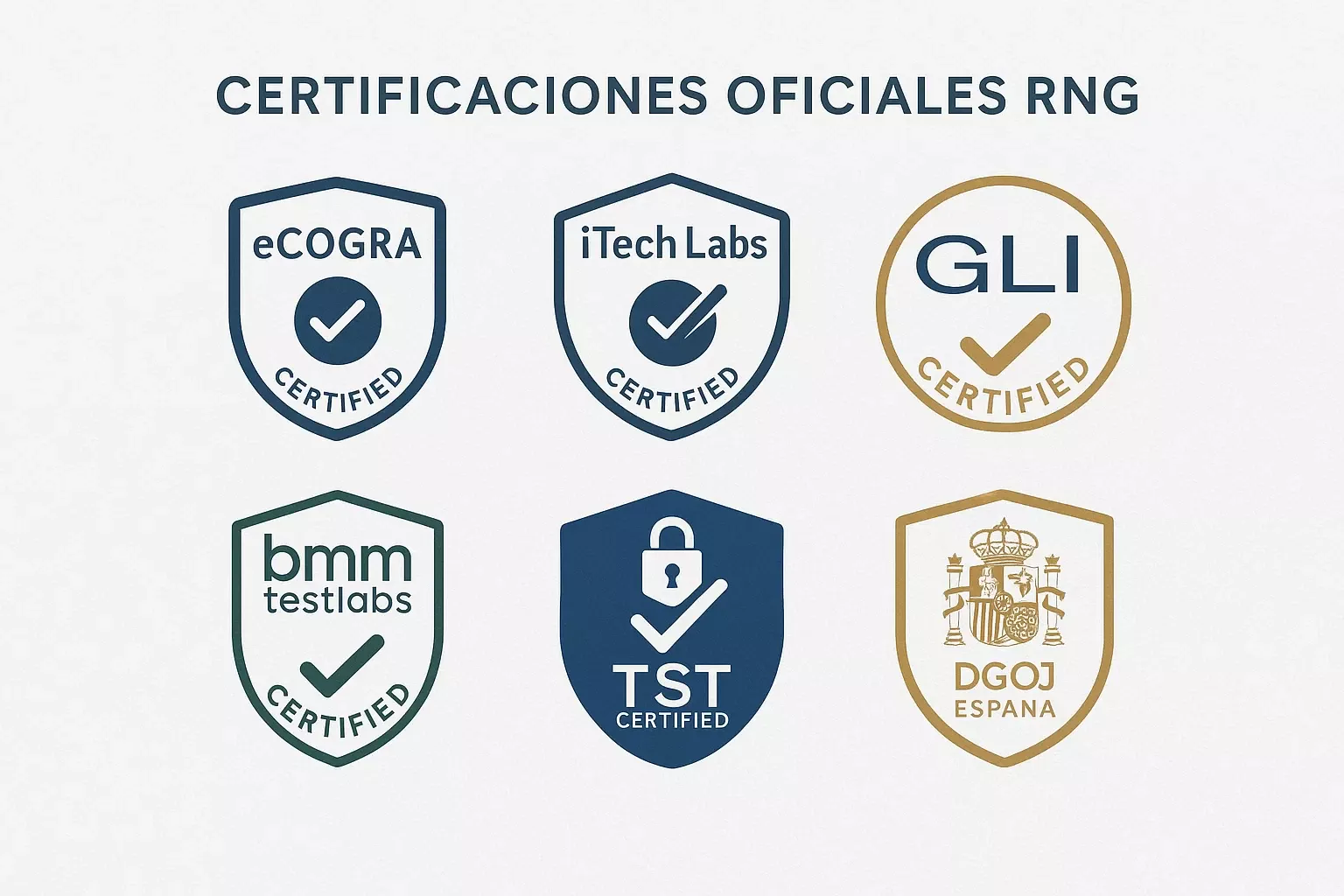 Certificaciones RNG legítimas - eCOGRA, iTech Labs, GLI y otros organismos de auditoría