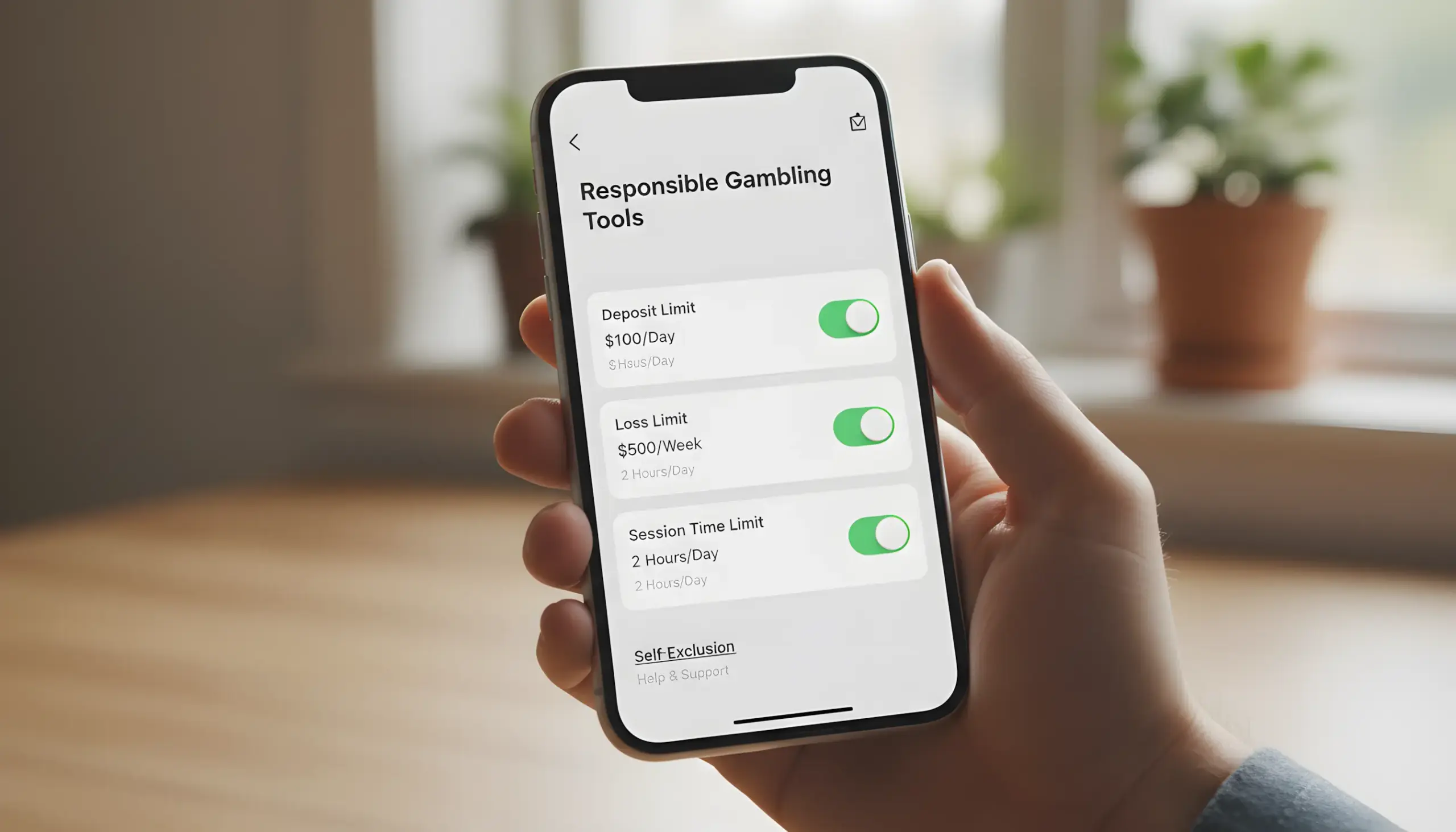 Pantalla mostrando herramientas de juego responsable