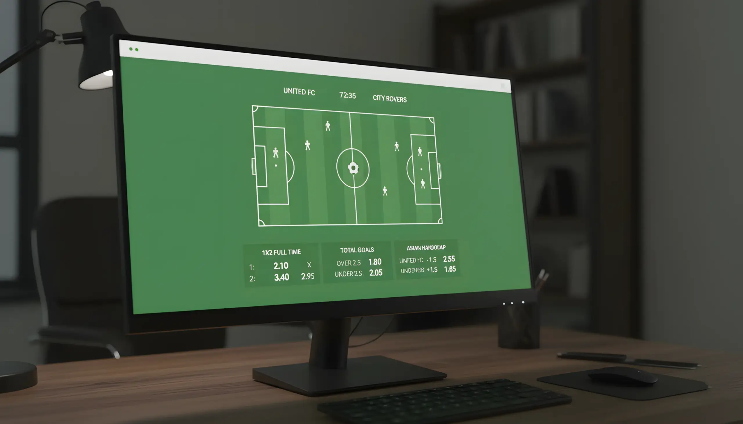 Pantalla de apuestas mostrando mercados de fútbol virtual