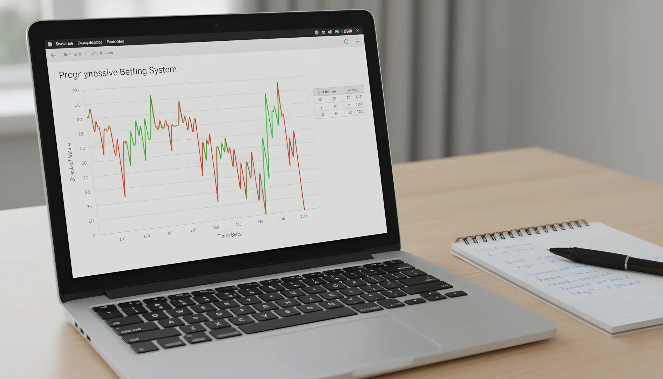 Gráfico mostrando progresión de apuestas y riesgos del sistema
