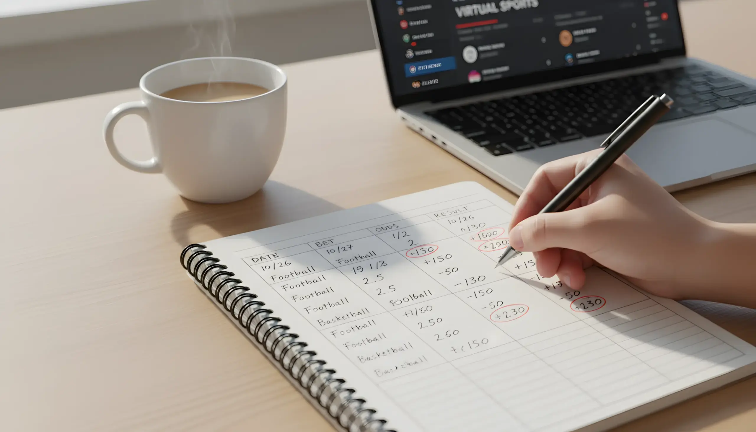 Persona tomando notas mientras observa una pantalla con eventos virtuales