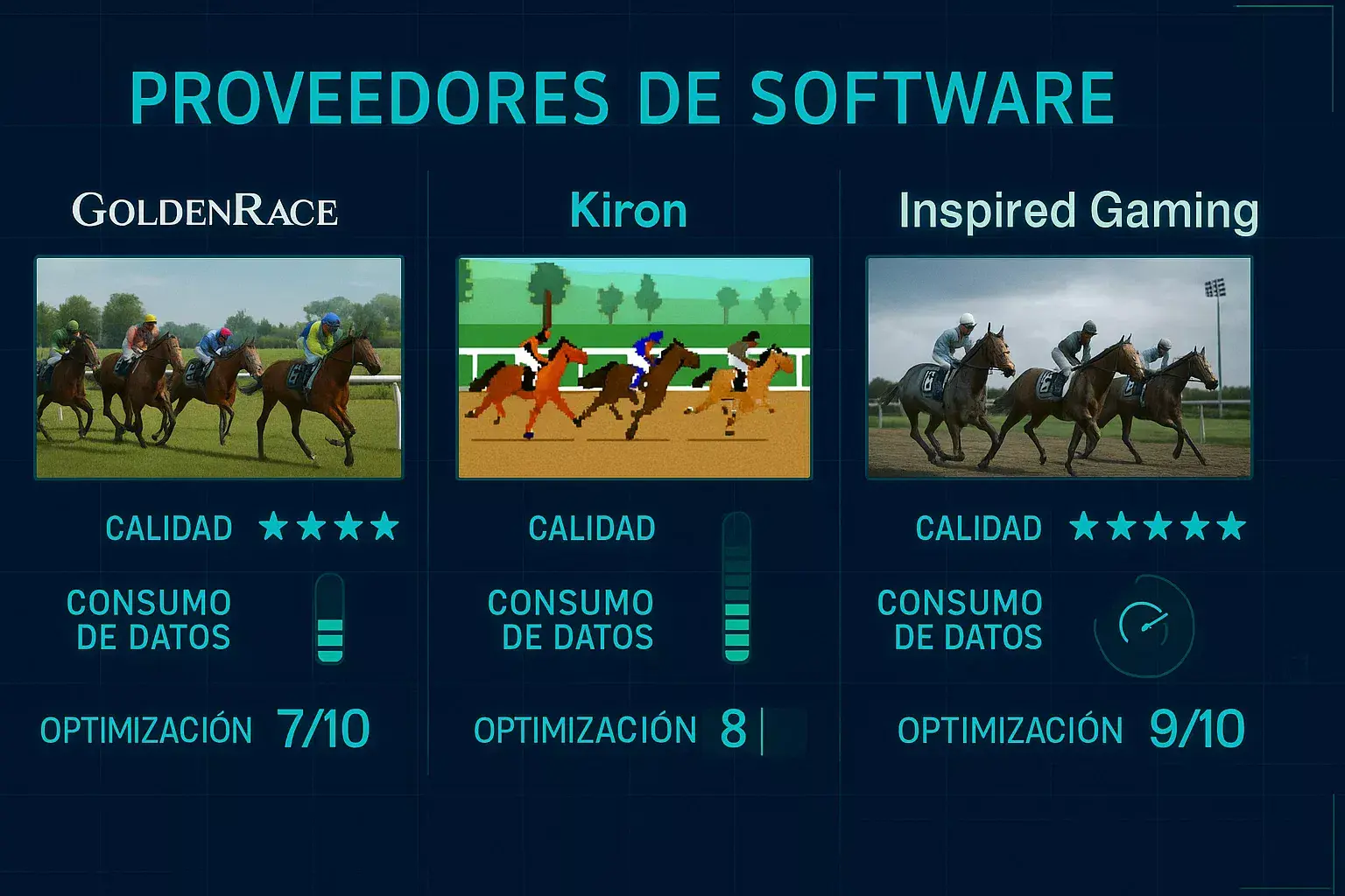 Proveedores de software de carreras virtuales - Golden Race, Kiron e Inspired Gaming