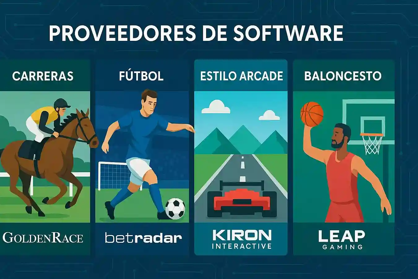 Proveedores de software de deportes virtuales - Golden Race, Betradar, Kiron Interactive y otros
