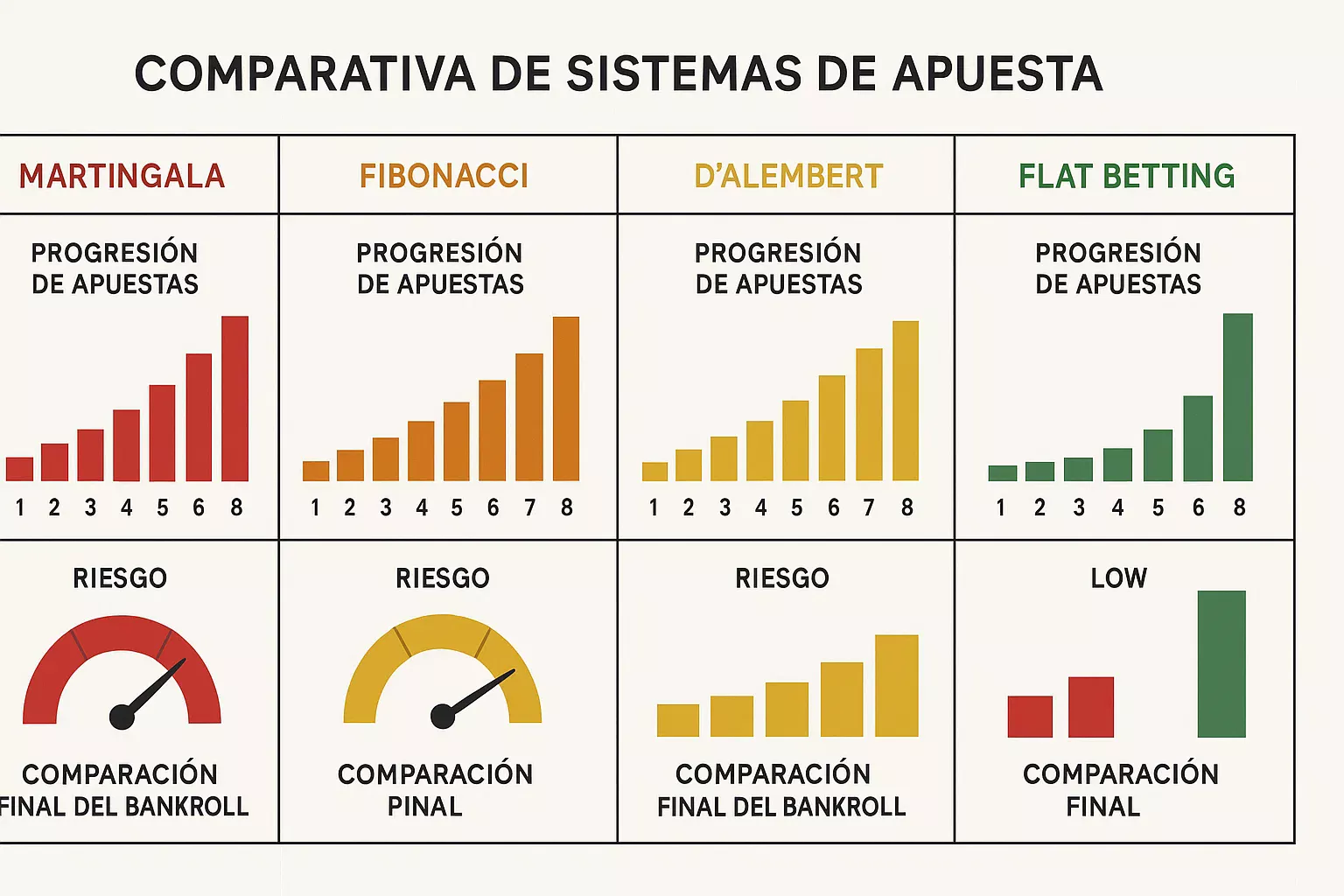 Sistemas de apuestas - Martingala, Fibonacci, D'Alembert y flat betting comparados